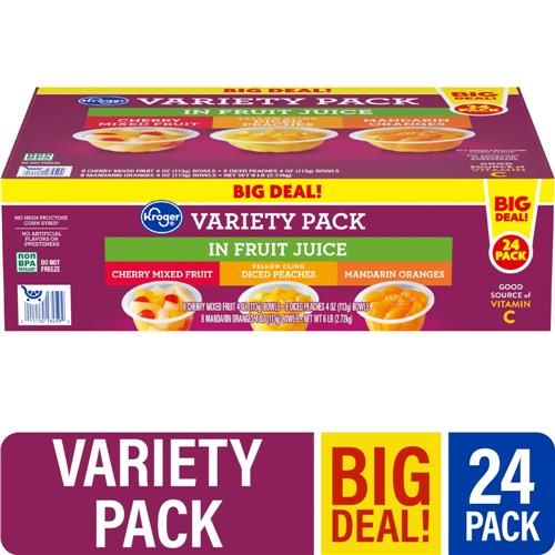 Kroger Fruit Cups Three Flavor Variety Pack 24 ct / 4 oz