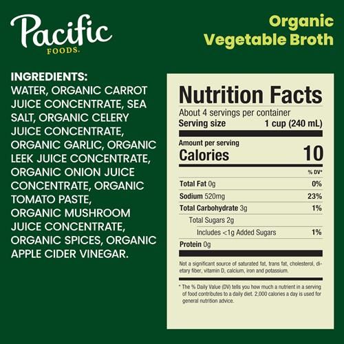 Pacific Foods Organic Vegetable Broth, Plant Based, 32 Oz Carton