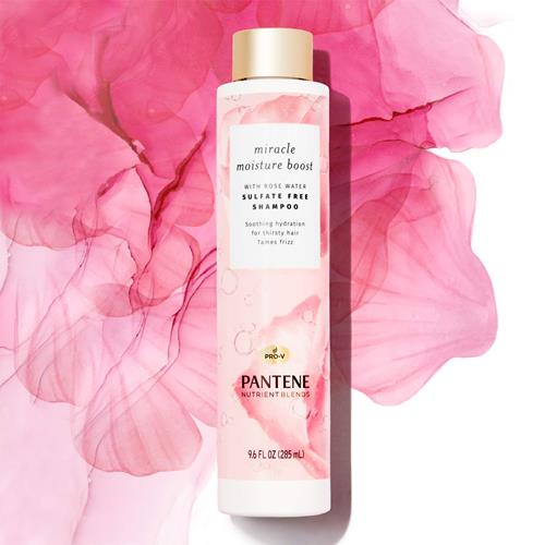 Pantene Nutrient Blends Miracle Moisture Boost Rose Water Shampoo For Dry Hair, Sulfate Free, Floral, 9.6 Fl Oz