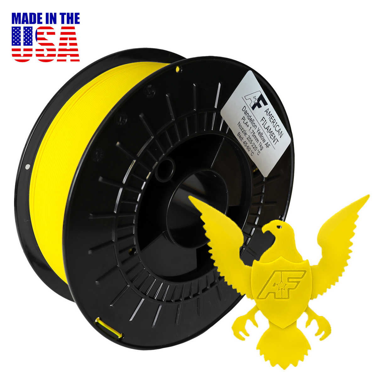 Dandelion Yellow AF PLA+ 3D Printer Filament, 1.75 mm Diameter Made in the USA!