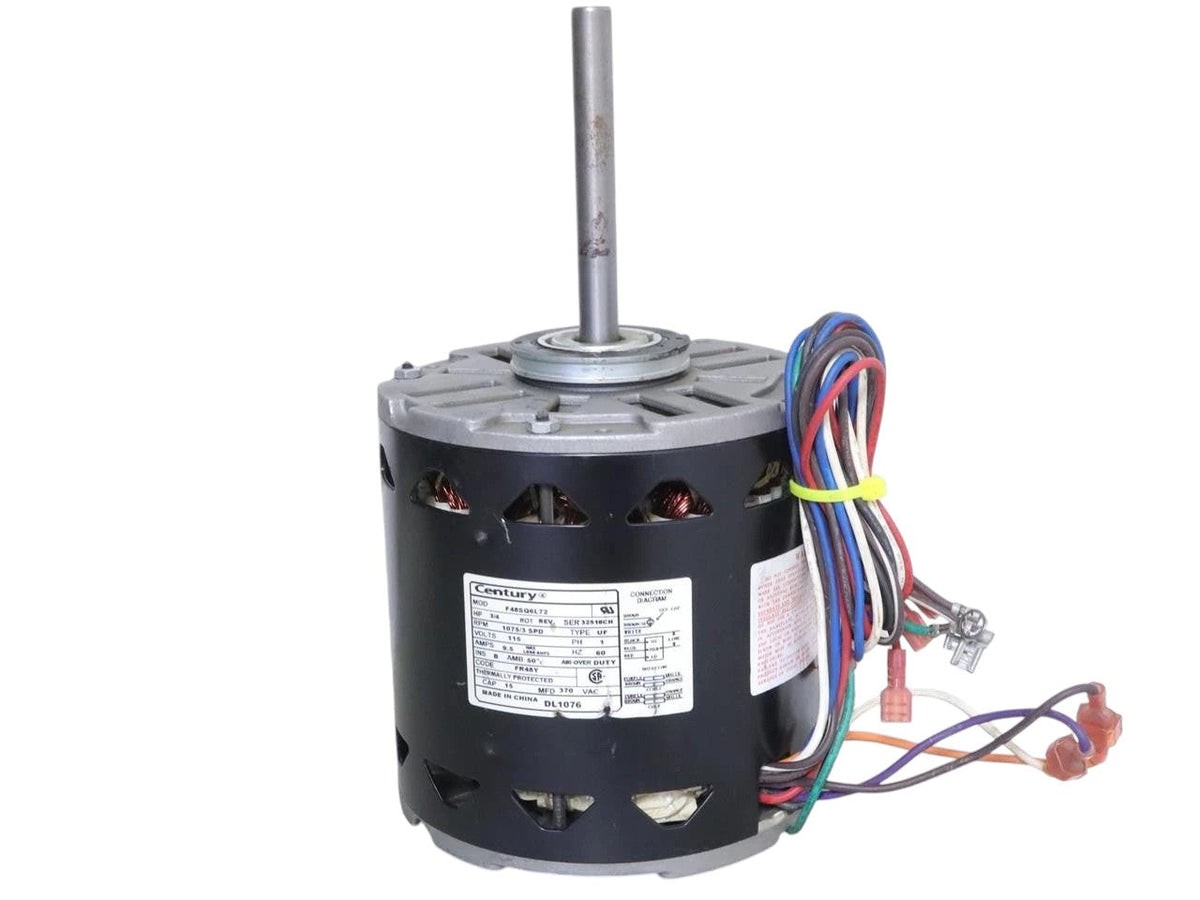 F48SQ6L72 CENTURY Furnace Blower Motor 3/4HP 115V 1075RPM 3SPD 1PH DL1076 (Refurbed)