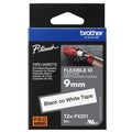 New, Pre-owned, Genuine Brother TZe-FX221 Black on White Flexible ID Laminated Tape for P-touch Label Makers, 9 mm wide x 8 m long