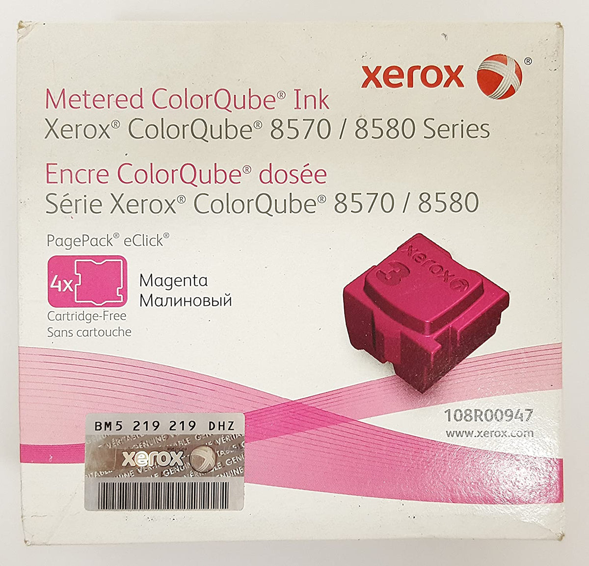 New, Pre-Owned - Xerox ColorQube 8570 / 8580 Magenta Solid Ink Pack (4 Sticks) (108R00947)