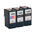 U.S. Remanufactured for Lexmark #14A 2 Black / #15A 1 Color Ink Cartridges 3-Pack