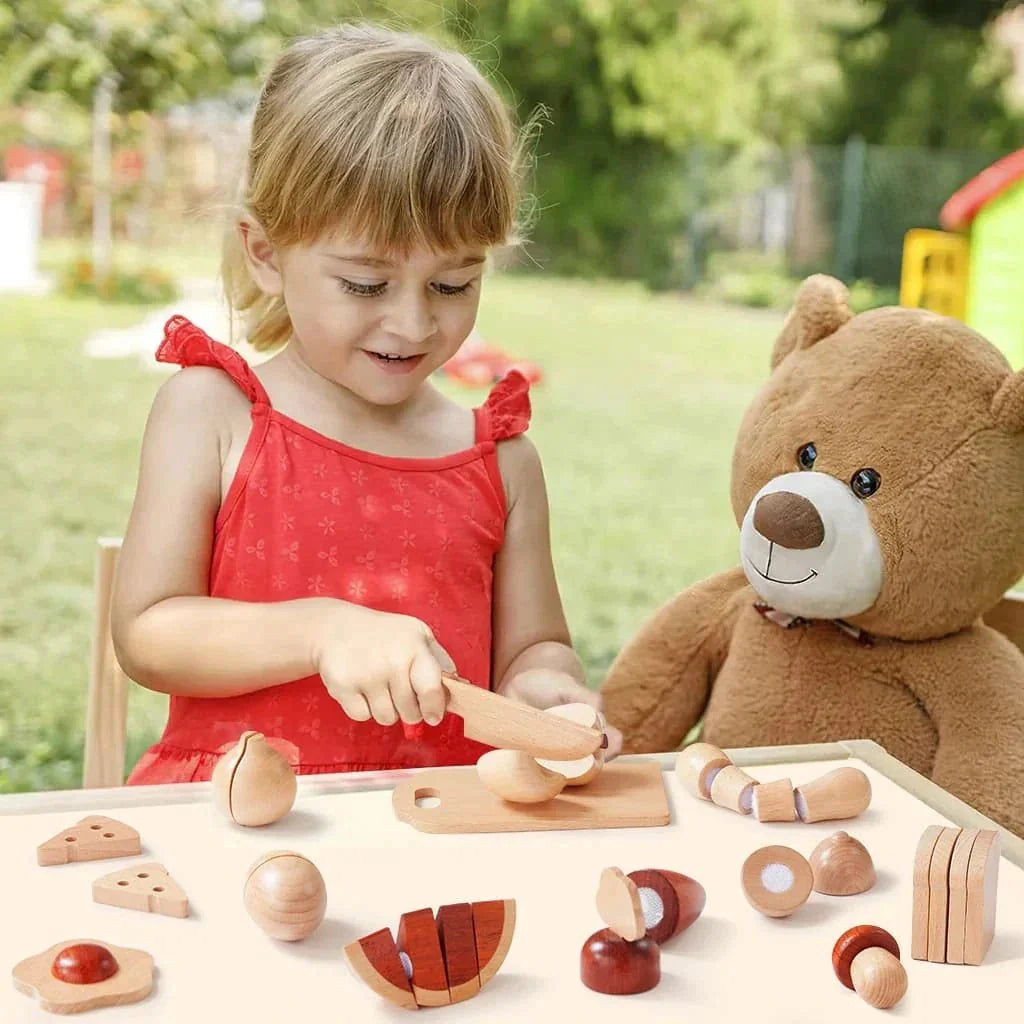 Tiny Land® Play Kitchen Accessories – Play Food for Play Kitchen: Wooden Cut and Play Food Toys