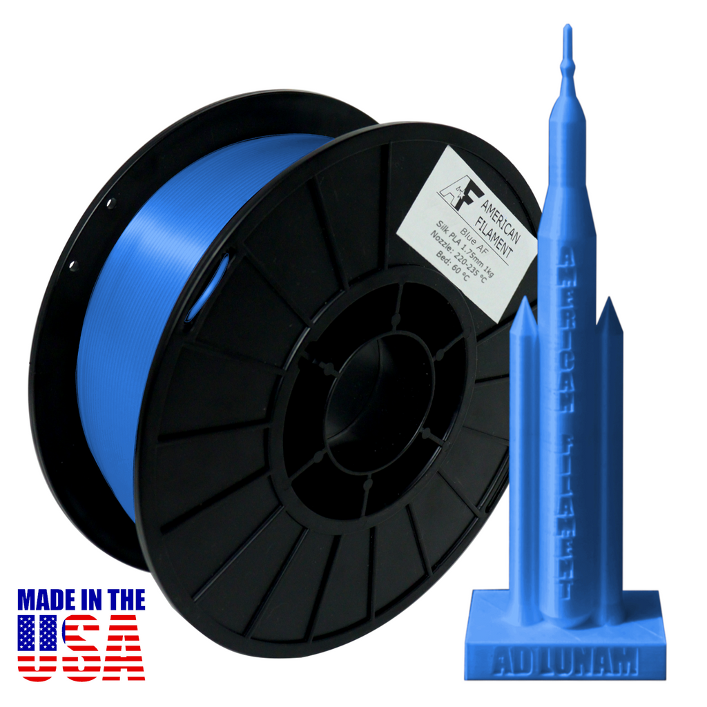 Blue AF Silk PLA 3D Printer Filament, 1.75 mm Diameter, Made in the USA!