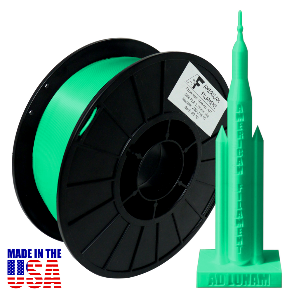 Emerald Green AF Silk PLA 3D Printer Filament, 1.75 mm Diameter, Made in the USA!