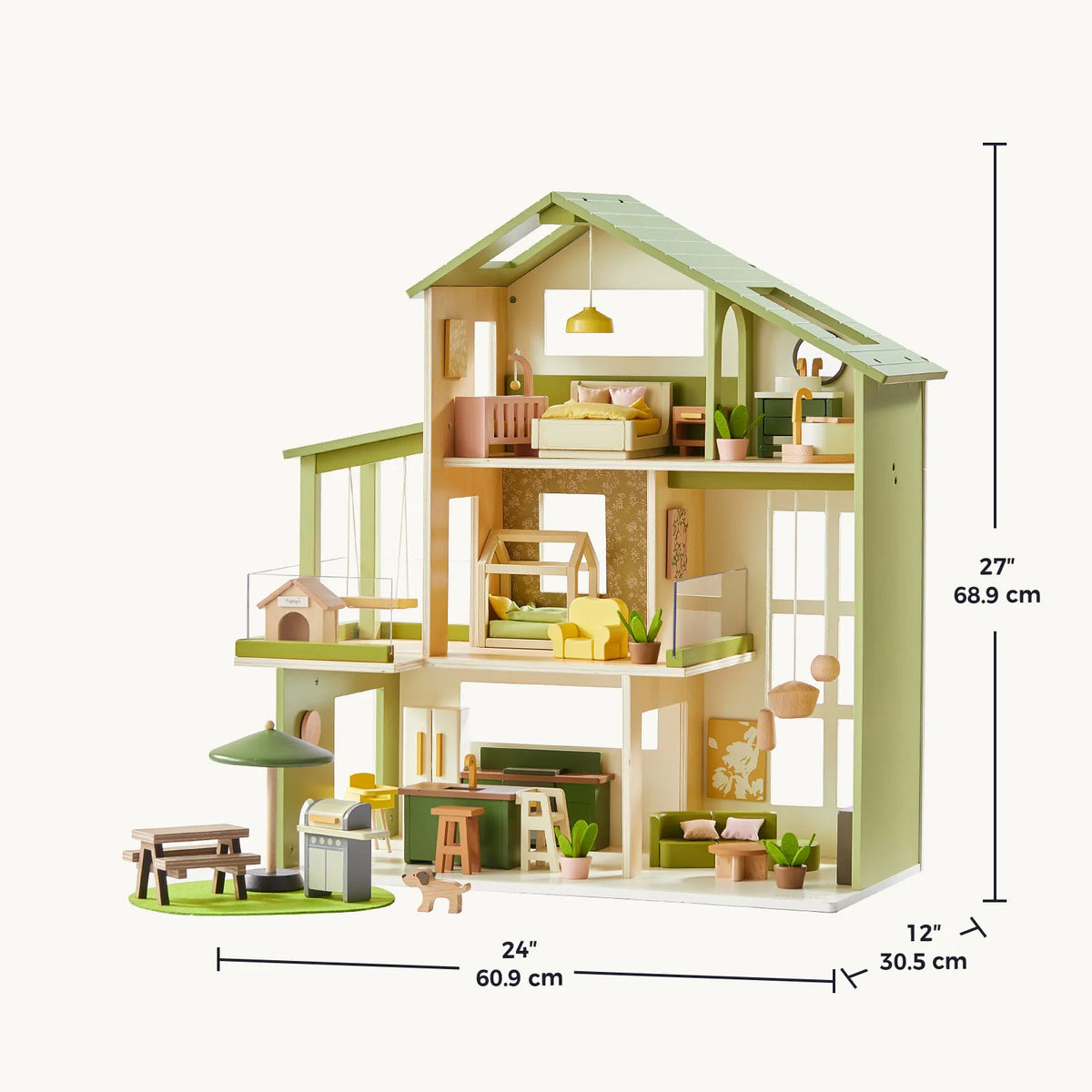 Tiny Land® Sweetwood Edge Dollhouse - Green & Pink