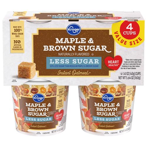 Kroger Maple & Brown Sugar Less Sugar Instant Oatmeal Cups 4 ct