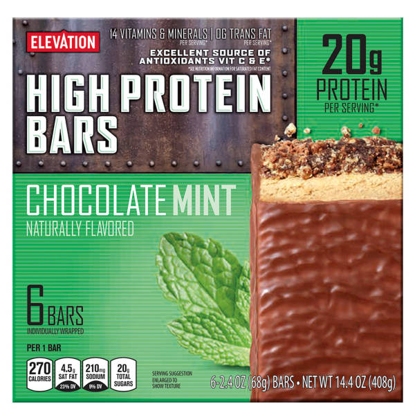 Elevation Chocolate  Mint High Protein Bars, 6 count