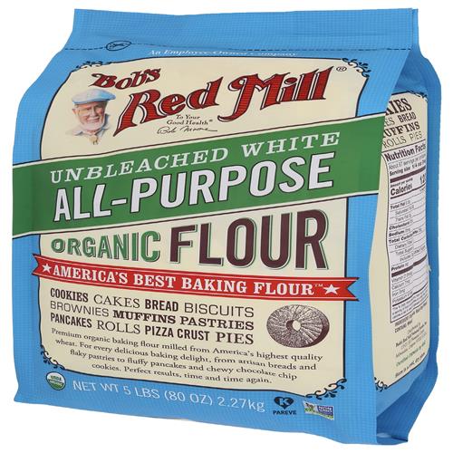 Bobs Red Mill Organic Unbleached All Purpose Flour, 5Lb (Pack Of 1) - Vegan, Kosher, Unbromated, Unenriched