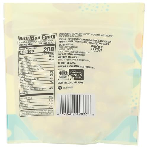 Whole Foods Market, Organic Macadamia Nuts, 8 Oz