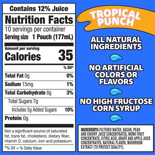 Capri Sun Tropical Punch Flavored With Other Natural Flavor Juice Drink Blend, 10 Ct Box, 6 Fl Oz Pouches
