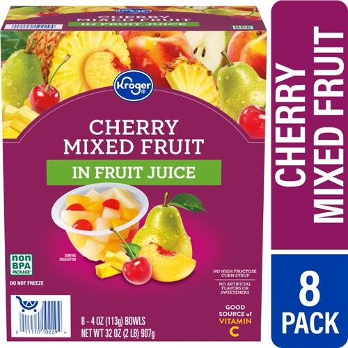 Kroger Cherry Mixed Fruit Cups in 100% Juice 8 ct / 4 oz