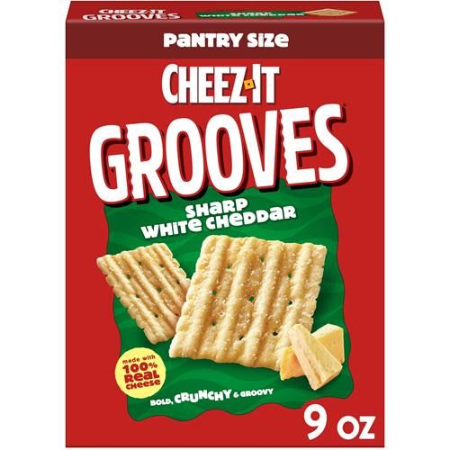 Cheez-It Grooves Crunchy Cheese Crackers, Snack Crackers, Lunch Snacks, Sharp White Cheddar, 9Oz Box (1 Box)