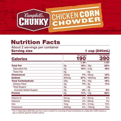 Campbells Chunky Soup, Chicken Corn Chowder Soup, 18.8 Oz Can