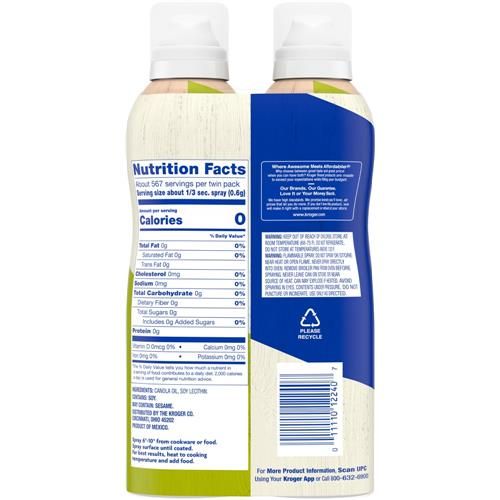 Kroger Non Stick Canola Oil Twin Pack Cooking Spray 2 ct / 6 oz