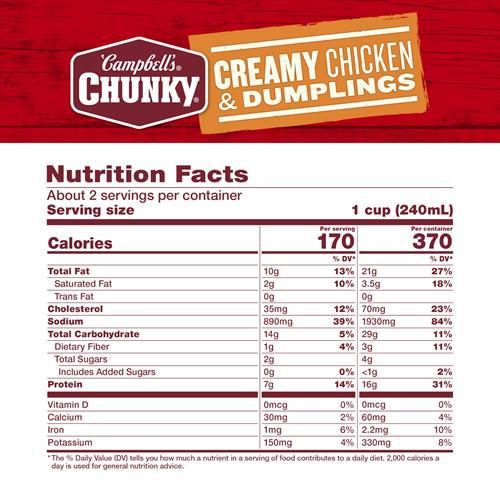 Campbells Chunky Soup, Creamy Chicken And Dumplings Soup, 18.8 Oz Can