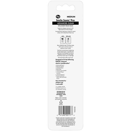 Kroger Smile Sonic Pro Advanced Clean Medium Replacement Brush Heads 3 ct