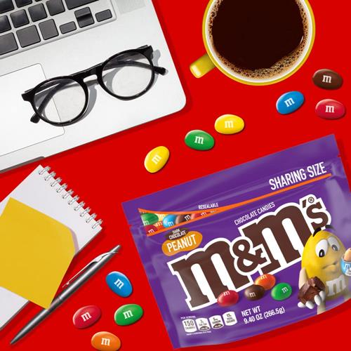 M&Ms Peanut Dark Chocolate Candy, Sharing Size, 9.4 Oz Resealable Bag