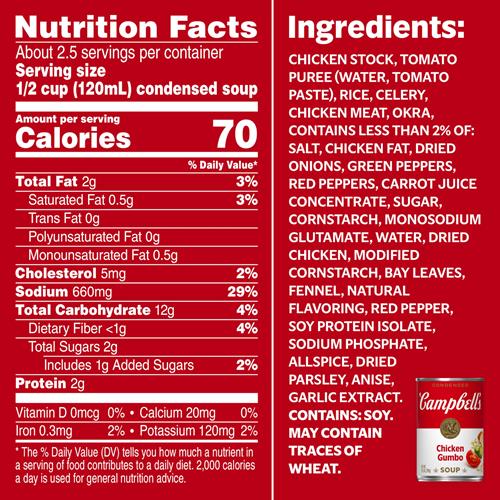 Campbells Condensed Chicken Gumbo Soup, 10.5 Oz Can