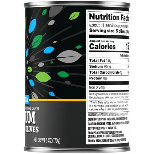 Kroger Reduced Sodium Medium Pitted Ripe Olives 6 oz