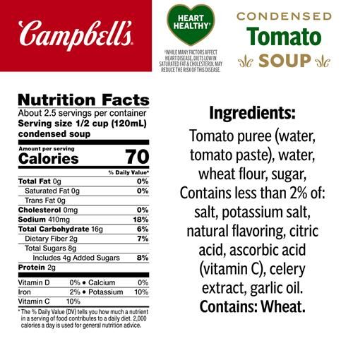 Campbell’S Condensed Heart Healthy Tomato Soup, 10.75 Oz Can
