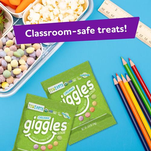 Yumearth Organic Sour Giggles Chewy Candy - Allergy Friendly (Top 9 Free), No Artificial Dyes Or Flavors, Non Gmo, Gluten Free, Vegan - Individually Wrapped Sour Snack Packs - 0.5 Ounce (Pack Of