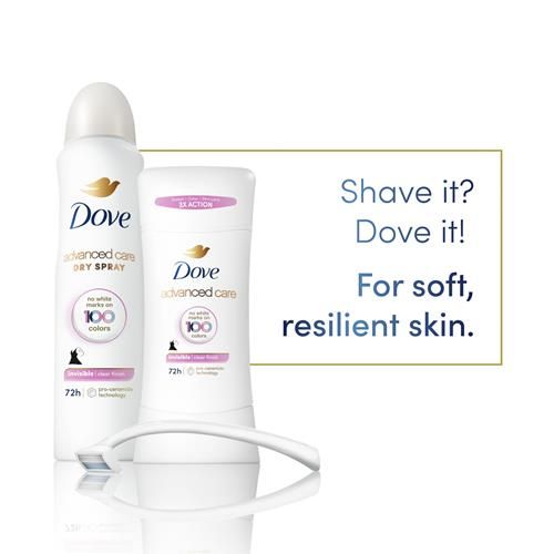 Dove Advanced Care Antiperspirant Deodorant Stick For Soft, Resilient Skin, Clear Finish With No White Marks And 72-Hour Sweat & Odor Protection, 2.6 Oz