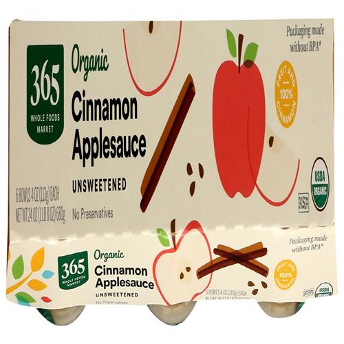 Whole Foods Market, Organic Cinnamon Applesauce Unsweetened, 24 Ounce, 6 Pack