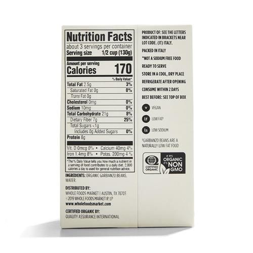 Whole Foods Market Organic Unsalted Garbanzo Beans, 13.4 Ounce