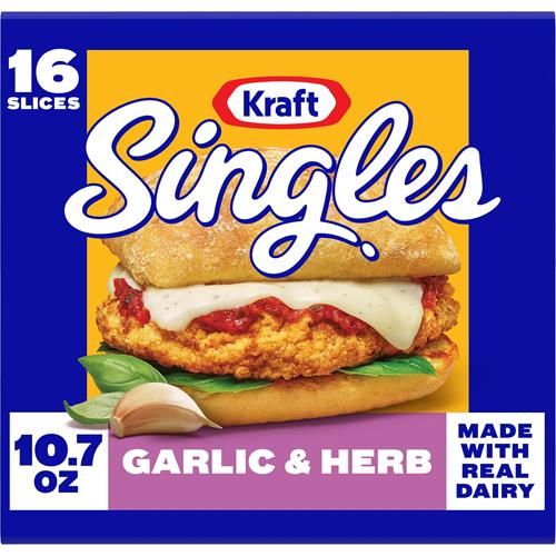 Kraft Singles Garlic & Herb Flavored Slices, 10.7 Oz, 16 Ct Pack