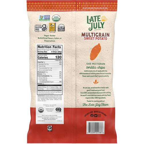 Late July Snacks Organic Multigrain Sweet Potato Tortilla Chips, 7.5 Oz