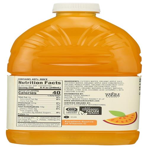 Whole Foods Market Organic Mango Passionfruit Juice, Reduced Sugar, 64 Fl Oz