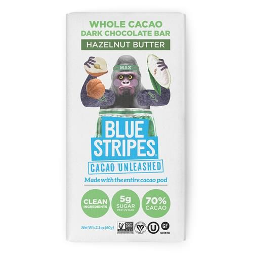 Blue Stripes Whole Cacao Hazelnut Butter Chocolate Bar, 2.1 Oz