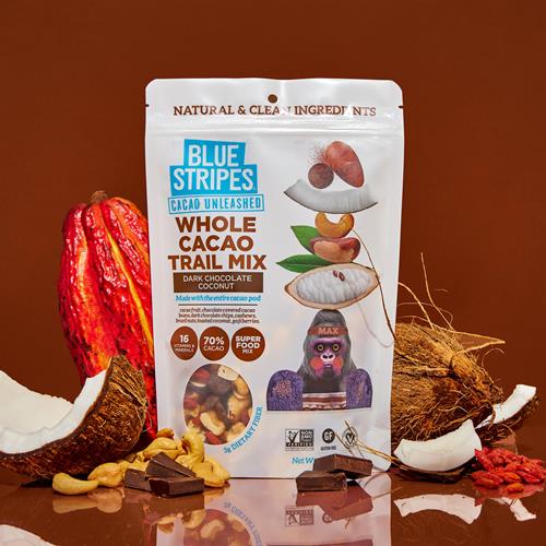 Blue Stripes Dark Chocolate Coconut Whole Cacao Trail Mix, 8Oz