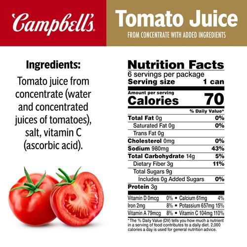 Campbells 100% Tomato Juice, 11.5 Fl Oz Can (6 Pack)