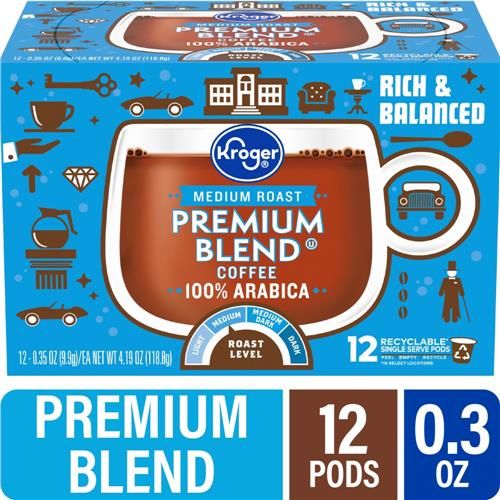 Kroger Premium Blend Medium Roast Coffee Pods 12 ct