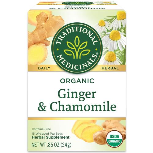 Traditional Medicinals Organic Ginger & Chamomile Herbal Tea, Relieves Occasional Indigestion Or Nausea, (Pack Of 1) - 16 Tea Bags