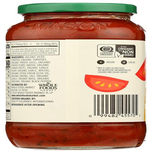 Whole Foods Market Organic Marinara Pasta Sauce, 25 Oz