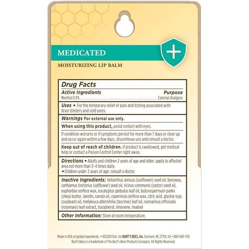 Burts Bees Medicated Lip Balm, With Eucalyptus Oil And Menthol, Tint-Free, Natural Origin Lip Care, 2 Tubes, 0.15 Oz.