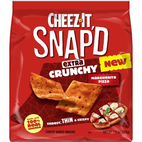 Cheez-It Snapd Cheesy Baked Snacks, Thin Crisps, Lunch Snacks, Extra Crunchy Margherita Pizza, 7.5Oz Bag (1 Bag)