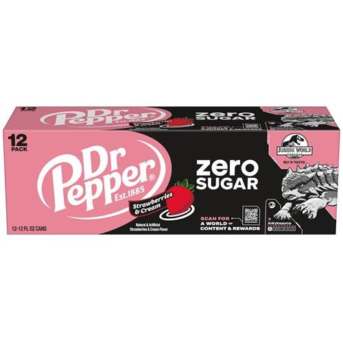 Dr Pepper Zero Strawberries And Cream Soda, 12 Fl Oz Cans, 12 Pack