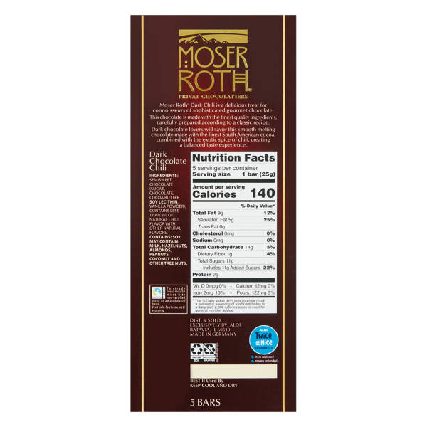 Moser Roth Dark Chili Chocolate Bar, 4.4 oz