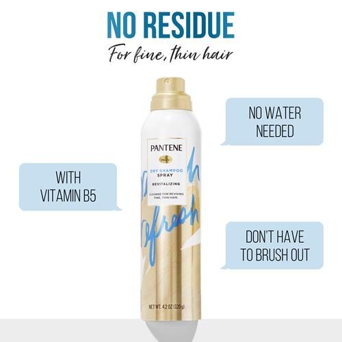 Pantene Pro-V Refresh Dry Shampoo Spray, Volumizing And Cleansing With Vitamin B5, For Fine, Thin And Color Treated Hair, 4.2 Oz