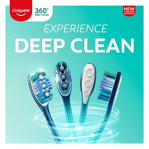 Colgate 360 Whole Mouth Toothbrush, Adult Soft Toothbrush With Tapered Bristles, Features Tongue Cleaner And Ergonomic Handle, Helps Whiten Teeth And Removes Bacteria, 4 Pack