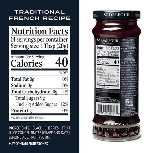 St. Dalfour Black Cherry Fruit Spread - 10Oz - 100% From Fruit, No Artificial Ingredients, Non-Gmo, No Cane Sugars, All Natural, Made In France