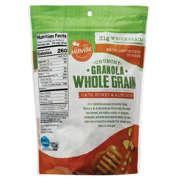 Millville Whole Grain Oats, Almonds and Honey Crunchy Granola, 14 oz
