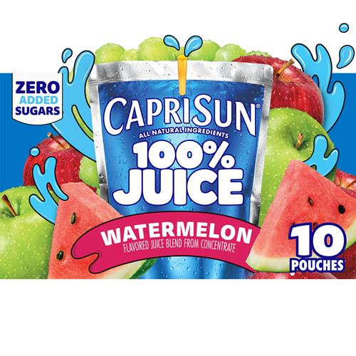 Capri Sun Watermelon Flavored 100% Juice Blend From Concentrate With Added Ingredients And Other Natural Flavor 10 Ct Box, 6 Fl Oz Pouches