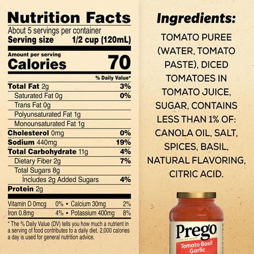 Prego Italian Tomato Sauce With Basil & Garlic, 24 Oz Jar